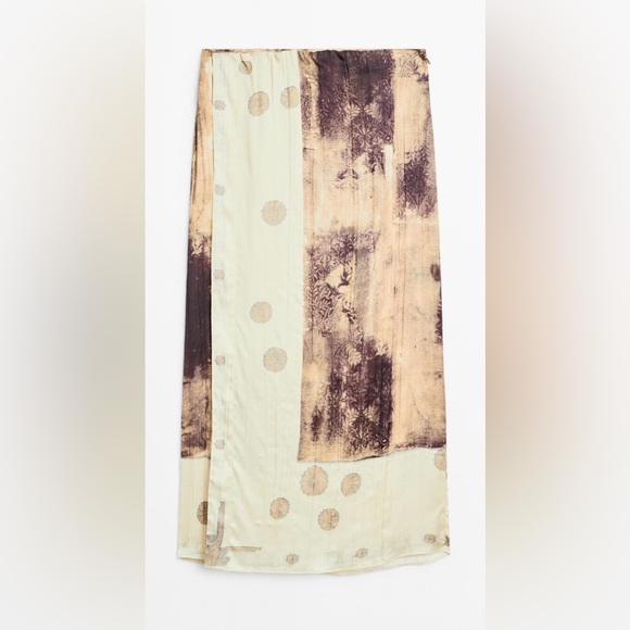 NWT [Massimo Dutti] Luxury Flowing Satin Printed Midi Elastic Skirt Women’s XS - Picture 3 of 15